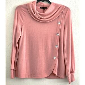 SWEATER/KNIT-ADRIENNE VITTADINI-Coral w/Metallic Threading-Round Hem-SIZE MED